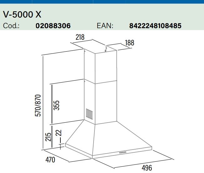 Витяжка Cata купольна, 50см, 720м3год, V-5000 X, нерж
