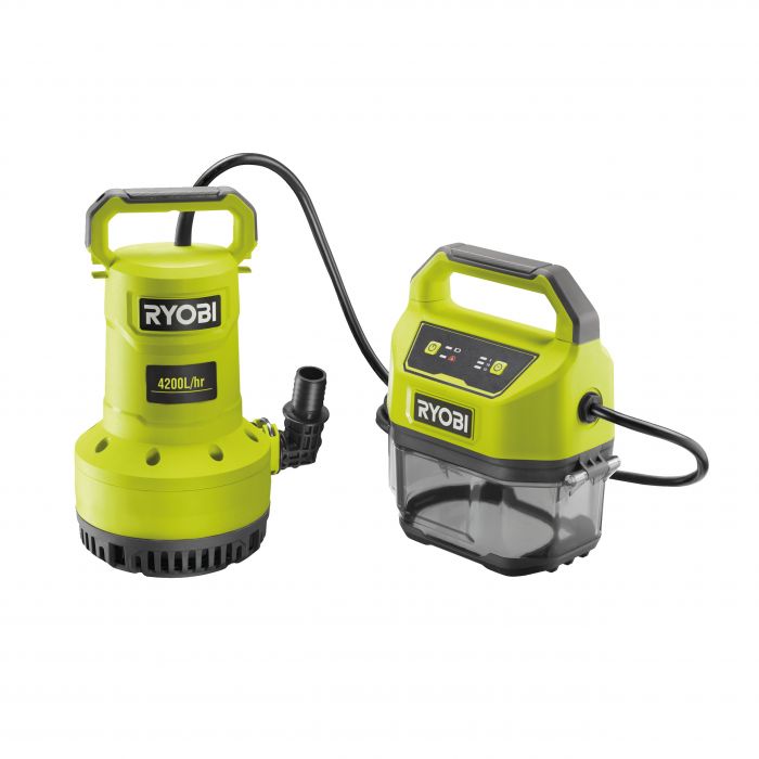 Насос для брудної та чистої води Ryobi RY18SPA-0, ONE+ 18В, 4200 л/г, вис 8 м, глуб. 5 м, штуцер 1", таймер відключення, захист сухого ходу (без АКБ та ЗУ), 4 кг