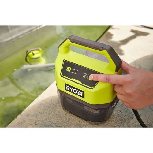 Насос для брудної та чистої води Ryobi RY18SPA-0, ONE+ 18В, 4200 л/г, вис 8 м, глуб. 5 м, штуцер 1", таймер відключення, захист сухого ходу (без АКБ та ЗУ), 4 кг