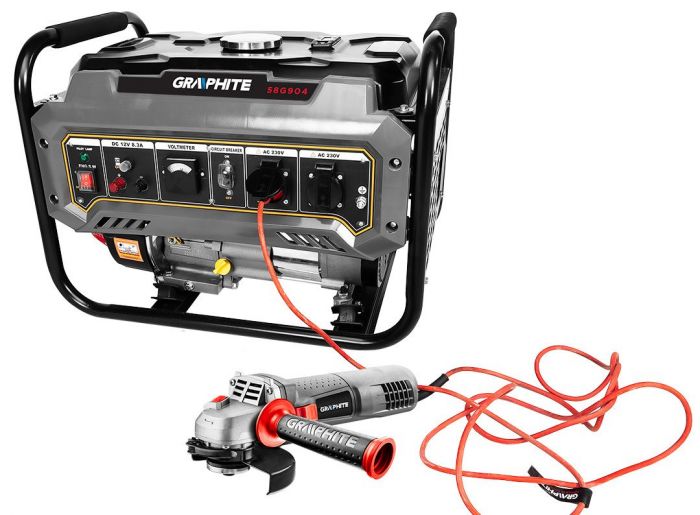 Генератор бензиновий GRAPHITE 58G904, 2.0/2.2кВт, 1х12В та 2х230В (16А), бак 15л, 360г/кВтГ, 40 кг