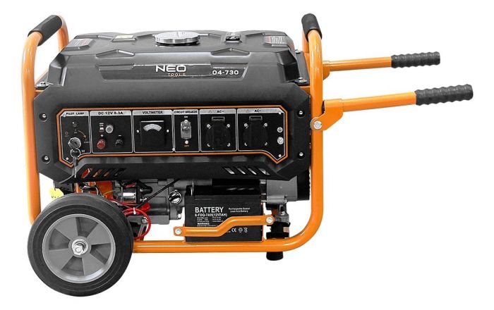 Генератор бензиновий Neo Tools 04-730, 2.8/3.0кВт, 1х12В та 2х230В (16А), бак 15л, 313г/кВтГ, 45 кг