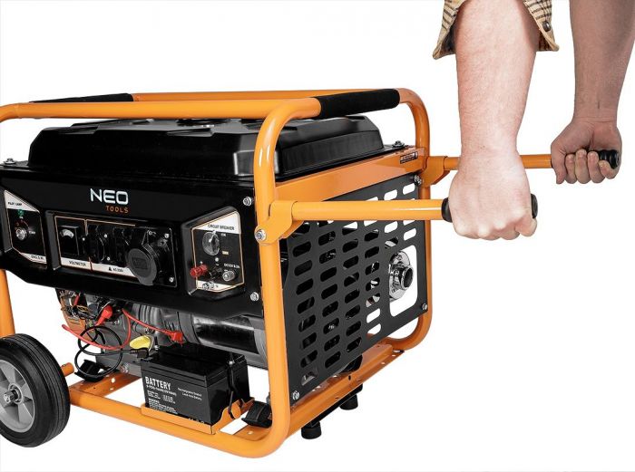 Генератор бензиновий Neo Tools 04-731, 6.0/6.5кВт, 1х12В та 2х230В (16А) та 1x230В(32А), бак 25л, 313г/кВтГ, 85 кг