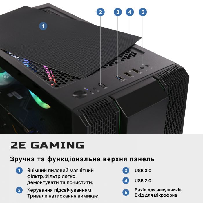 Комп’ютер персональний 2E Complex Gaming Intel i5-12400F/H610/16/500F+1000/NVD1650-4/Win11H/2E-GM3/500W