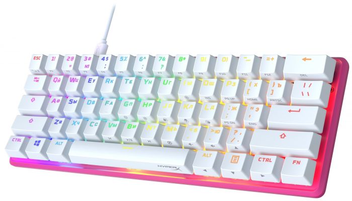 Клавіатура механічна HyperX Alloy Origins 60 61key, Red, USB-A, EN/RU, RGB, рожевий