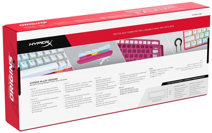 Клавіатура механічна HyperX Alloy Origins 60 61key, Red, USB-A, EN/RU, RGB, рожевий