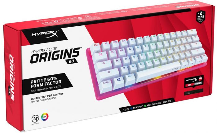 Клавіатура механічна HyperX Alloy Origins 60 61key, Red, USB-A, EN/RU, RGB, рожевий