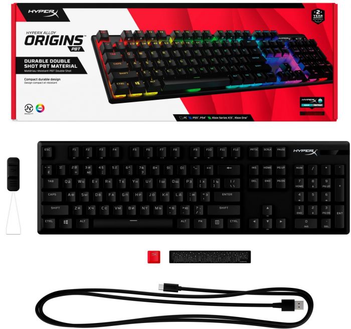 Клавіатура HyperX Alloy Origins Aqua USB RGB PBT ENG/RU, Black