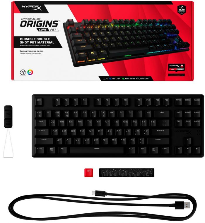 Клавіатура механічна HyperX Alloy Origins Core PBT 87key, Red, USB-A, EN/UK, RGB, чорний