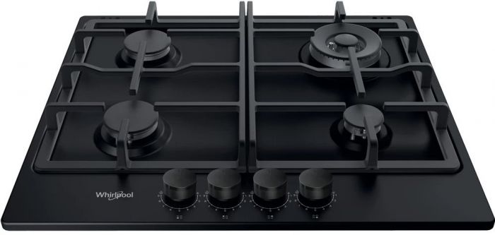 Варильна поверхня Whirlpool газова, 60см, чавун, конфорка з подвійним рядом полум'я, чорний