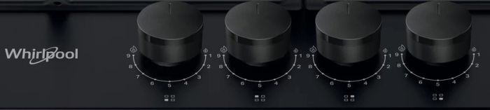 Варильна поверхня Whirlpool газова, 60см, чавун, конфорка з подвійним рядом полум'я, чорний