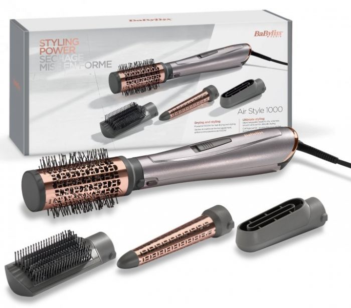 Фен-щітка Babyliss, AS136E, 1000 Вт, 4 насадки, сірий