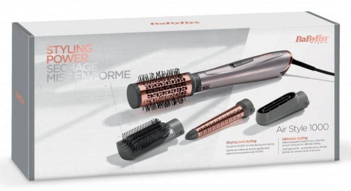 Фен-щітка Babyliss, AS136E, 1000 Вт, 4 насадки, сірий