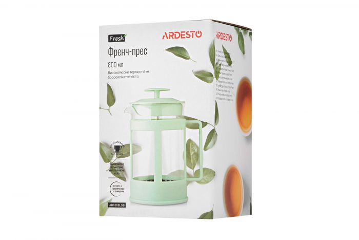 Френч-прес Ardesto Fresh, 800 мл, світло-зелений, пластик, скло