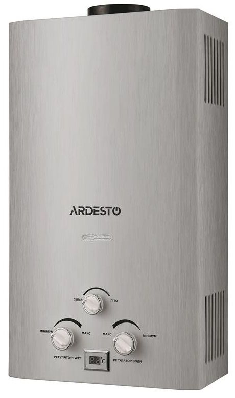 Газова колонка Ardesto X1, 10 л/хв., 20 кВт, розпалювання  від батарейок, дисплей, нерж. сталь