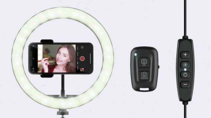 Штатив зі світлодіодним кільцем Trust MakuRing Light Vlogging kit Black