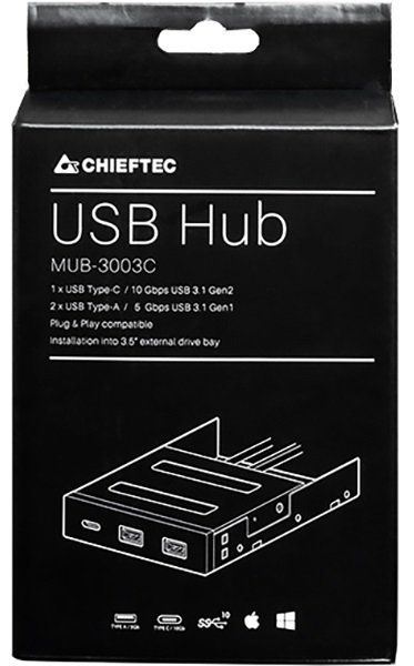 USB хаб CHIEFTEC MUB-3003C для 3.5" відсіків фронтальних панелей корпусів, 2xUSB 3.1 Gen.1 / 1xUSB 3.1 Gen.2 Type-C,RETAIL