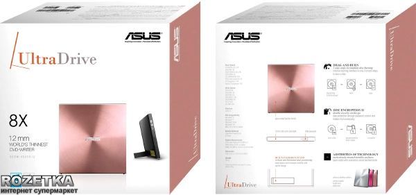Привод ASUS SDRW-08U5S-U/PINK/ASUS EXT Ret Ultra Slim Pink зовнішній