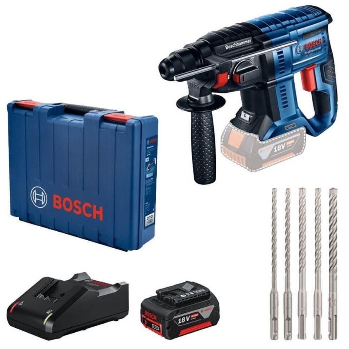 Перфоратор Bosch GBH 180-LI, акумуляторний, 1x4.0 Ач, 18, 2 Дж, набір SDS Plus, 2.3 кг