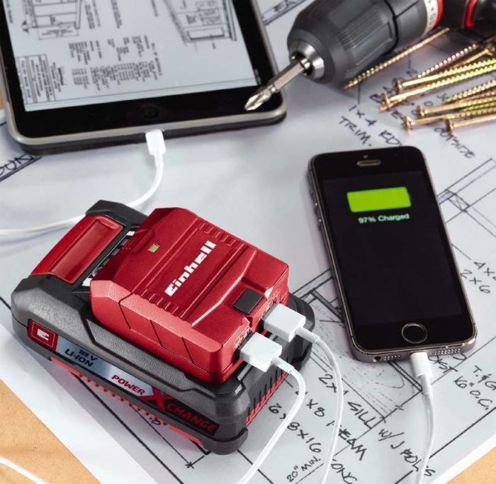 Зарядний пристрій USB для акумуляторів Einhell TE-CP 18 Li USB - Solo акум., PXC, 18В, 2хUSB, 1А/2.1А, 0.06 кг