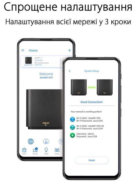 Маршрутизатор ASUS ZenWiFi XT9 2PK AX7800 3xGE LAN 1x2.5GE WAN 1xUSB 3.2 MU-MIMO OFDMA MESH white