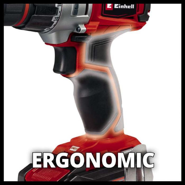 Шуруповерт-дриль Einhell TE-CD 18/2 Li +39, 1x2,5 Ah, PXC, 18В, 2.5 Аг, 44 Нм, набір біт і свердл, кейс, 1.1 кг