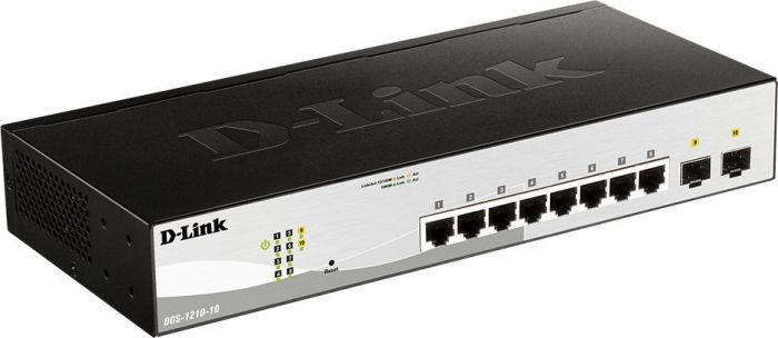 Комутатор D-Link DGS-1210-10/E 8xGE, 2xSFP WebSmart
