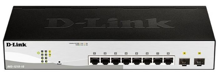 Комутатор D-Link DGS-1210-10/E 8xGE, 2xSFP WebSmart