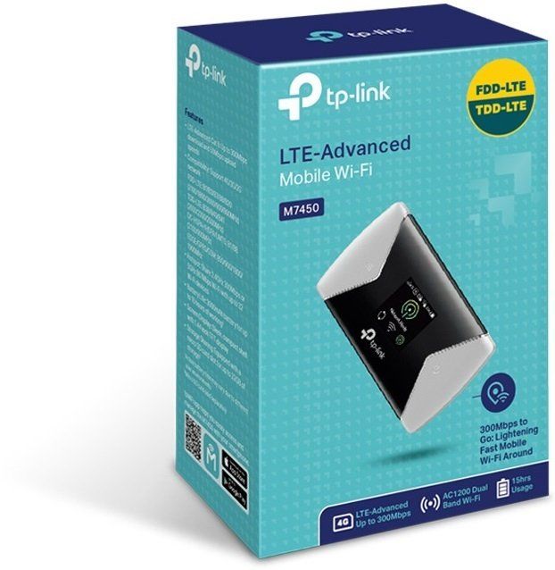 4G-Маршрутизатор TP-LINK M7450 N300 4G LTE 1xSim card Slot 1xMicroSD card bat. 3000 mAh color display