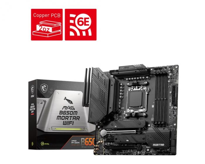 Материнcька плата MSI MAG B650M MORTAR WIFI sAM5 B650 4xDDR5 M.2 USB HDMI DP WiFi BT mATX