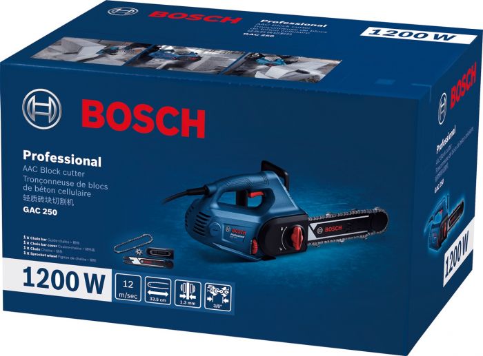 Пила для газобетонных блоків Bosch Professional GAC 250, 1200 Вт, 330 мм, 3/8, 5000 об/мин, 4.7 кг