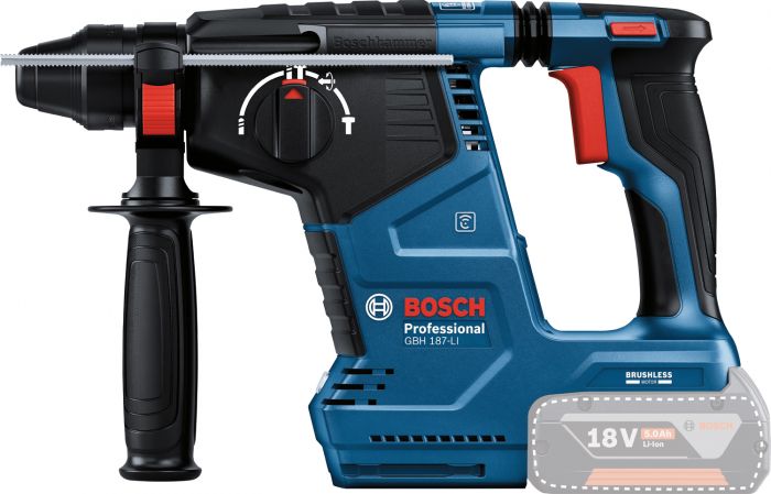 Перфоратор Bosch GBH 187-LI Professional акумуляторний, 18 В, SDS-Plus, 2.4 Дж, 980 об/хв, 2.9 кг, без АКБ та ЗП
