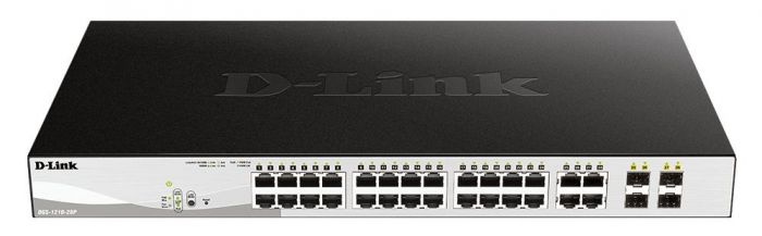 Комутатор D-Link DGS-1210-28P 24xGE PoE, 4xGE/SFP, 193Вт, WebSmart