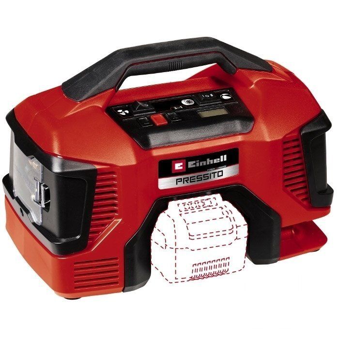 Компресор акум Einhell PRESSITO 18/21,  18В, PXC, 14-9 та 6 л/хв, 10.5 бар, вис. і низьк. тиск, 2.06 кг (без АКБ і ЗП)