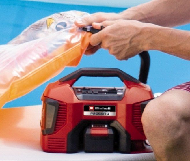 Компресор акум Einhell PRESSITO 18/21,  18В, PXC, 14-9 та 6 л/хв, 10.5 бар, вис. і низьк. тиск, 2.06 кг (без АКБ і ЗП)