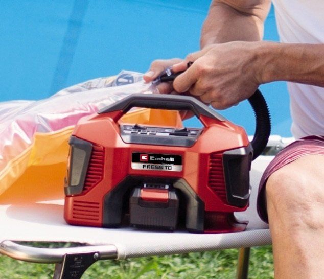 Компресор акум Einhell PRESSITO 18/21,  18В, PXC, 14-9 та 6 л/хв, 10.5 бар, вис. і низьк. тиск, 2.06 кг (без АКБ і ЗП)