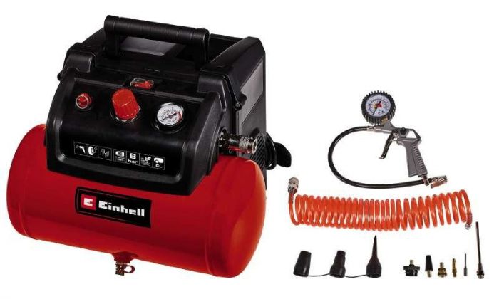Компресор повітряний Einhell TC-AC 190/6/8 OF Set, безолійнийй, 1200Вт, 6 л, 190л/хв, 7бар, 9.2кг