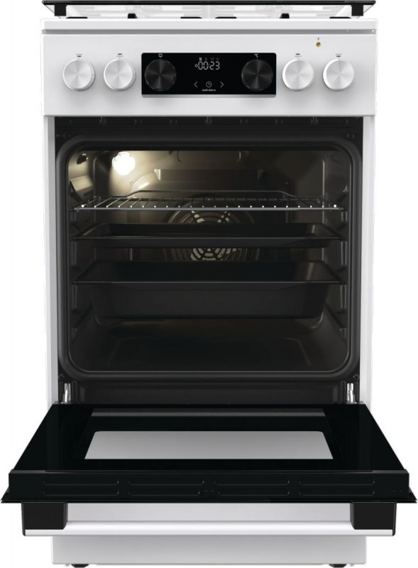 Плита Gorenje комбінована, 70л, 50x60см, дисплей, програматор IconLed, емальовані реш, білий