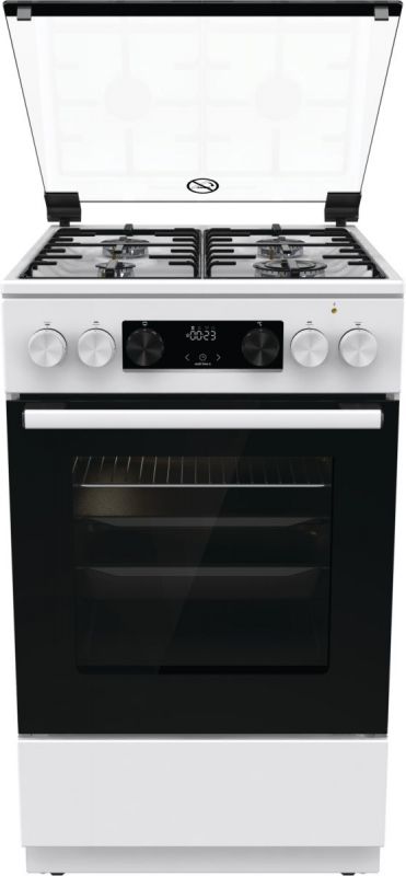 Плита Gorenje комбінована, 70л, 50x60см, дисплей, програматор IconLed, емальовані реш, білий