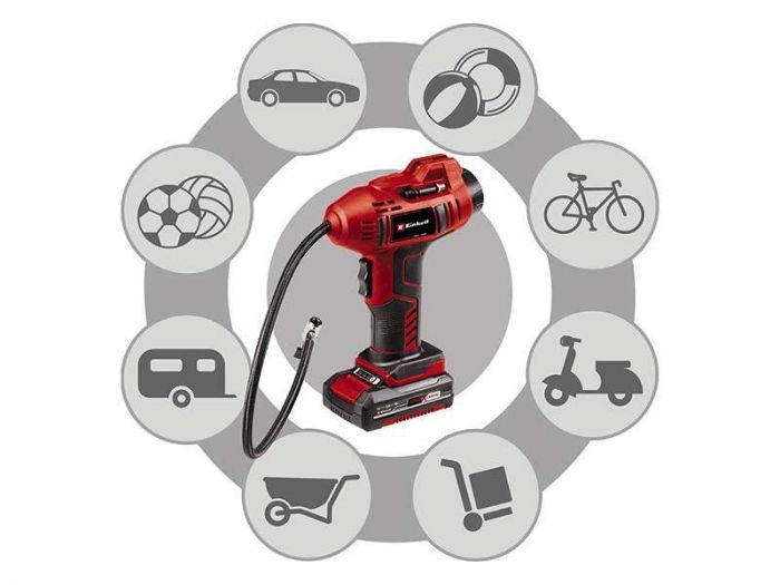Компресор ручний акум Einhell CE-CC 18 Li - Solo, 18В, PXC, 12-10 та 8 л/хв, 11 бар, 0.6 м, 0.76 кг (без АКБ і ЗП)