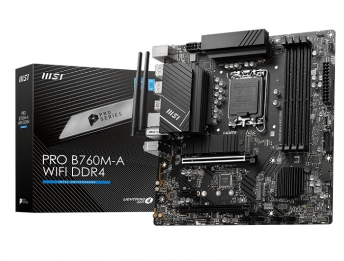 Материнcька плата MSI PRO B760M-A WIFI DDR4 s1700 B760 4xDDR4 M.2 HDMI DP WiFi BT mATX