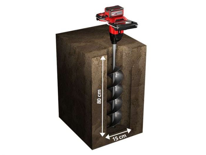 Грунтовий бур акумуляторний Einhell GP-EA 18/150 Li BL - Solo, 18В, PXC, 125 об/хв, бур 80/15 см, 5.7 кг (без АКБ і ЗП)