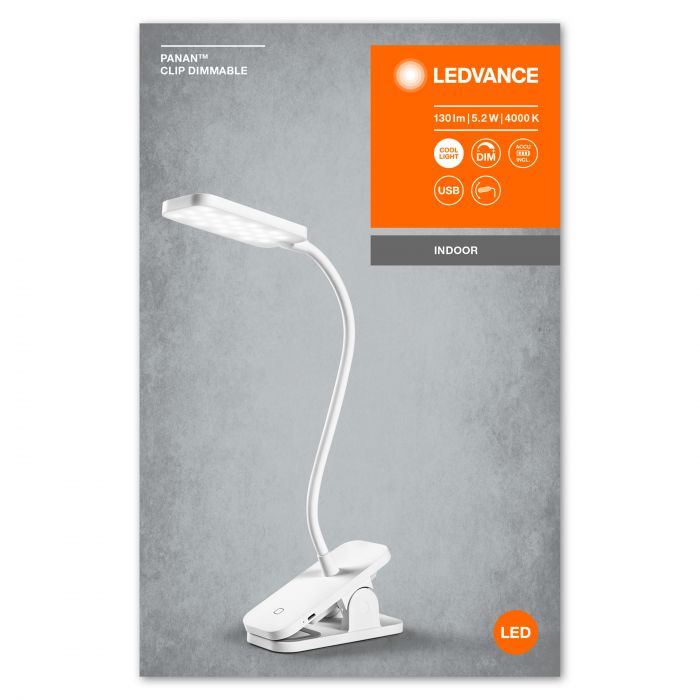 Лампа настільна світодіодна LEDVANCE LED PANAN CLIP 5W 4000K (плавно димується)