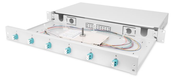 Оптична панель DIGITUS 19' 1U, 6xLC duplex, incl, Splice Cass, OM3 Color Pigtails, Adapter