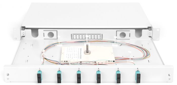 Оптична панель DIGITUS 19' 1U, 6xSC duplex, incl, Splice Cass, OM3 Color Pigtails, Adapter