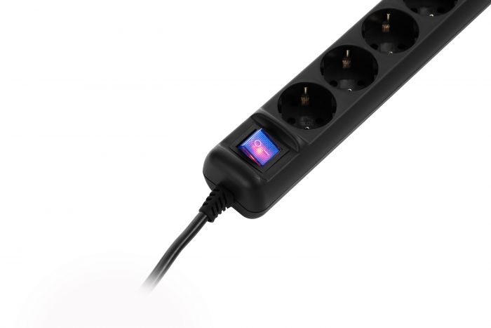 Мережевий подовжувач 2Е 5XSchuko з вимикачем, 3G*0.75мм2, 1.8м, black