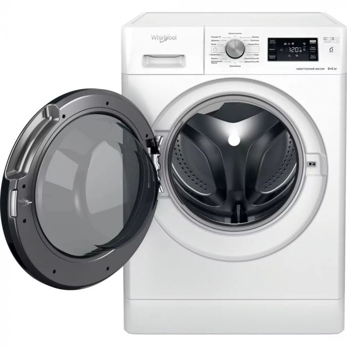 Прально-сушильна машина Whirlpool фронтальна, 8(6)кг, 1400, A, 60см, дисплей, пара, інвертор, білий