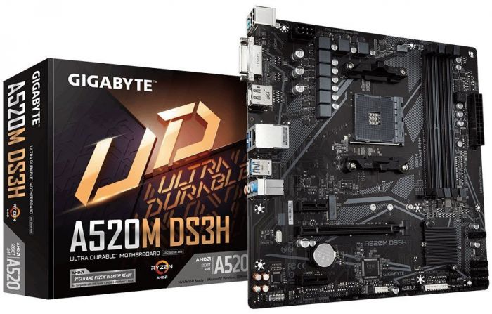 Материнська плата GIGABYTE A520M DS3H A520 AORUS ELITE sAM4 A520 4xDDR4 HDMI DP DVI mATX