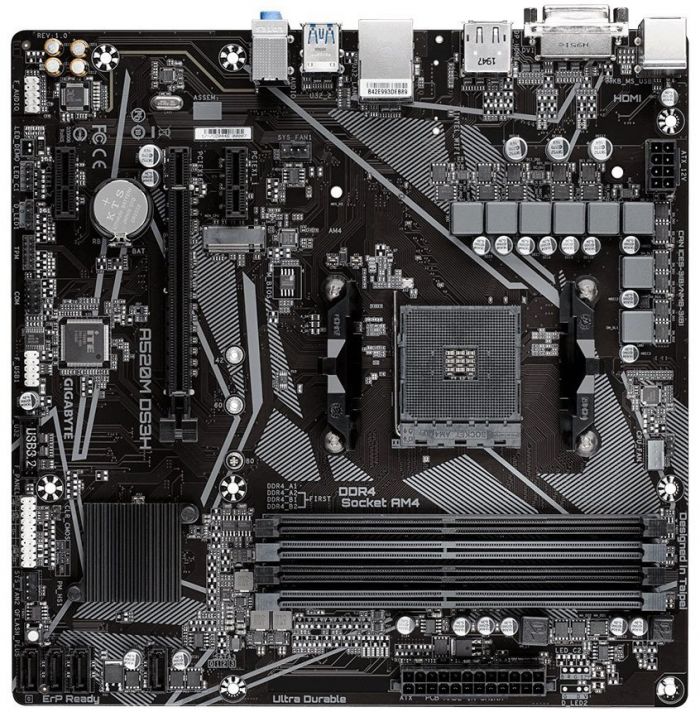 Материнська плата GIGABYTE A520M DS3H A520 AORUS ELITE sAM4 A520 4xDDR4 HDMI DP DVI mATX