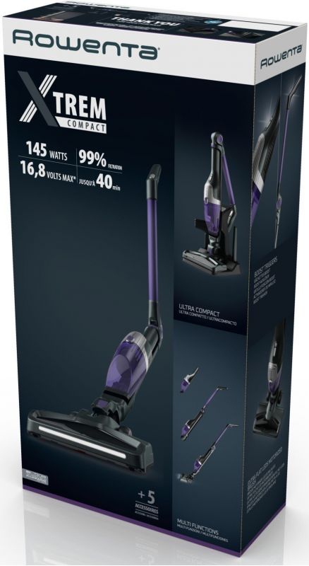Пилосос Rowenta безпровідний X-TREM COMPACT, 100Вт, конт пил -0,4л, автон. робота до 40хв, НЕРА, фіолетовий