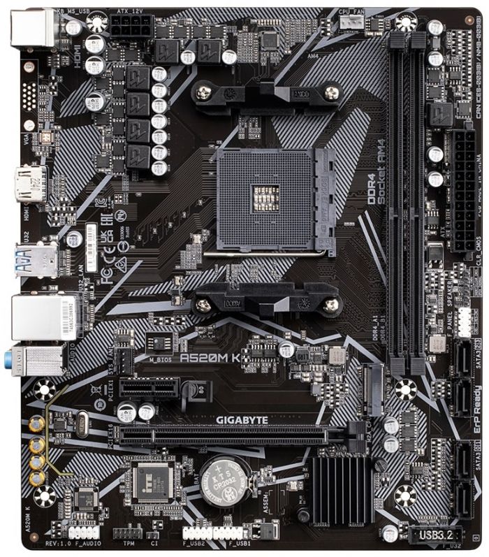 Материнська плата GIGABYTE A520M_K sAM4 A520 2xDDR4 HDMI mATX